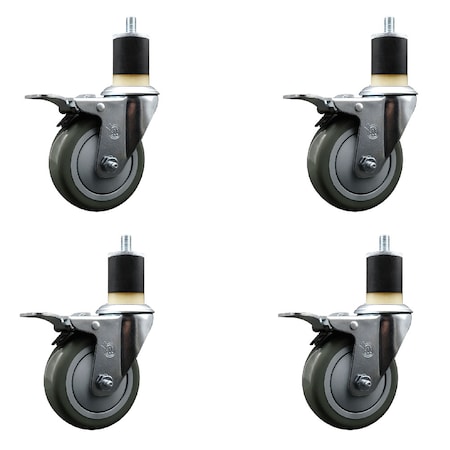 Service Caster 4'' SS Gray Poly Swivel 1-7/8'' Expanding Stem Caster Set Total Lock Brake, 4PK SCC-SSEXTTL20S414-PPUB-178-4